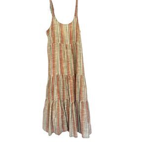 Casual Striped Tiered Dress Size M Cotton Neutral Colors